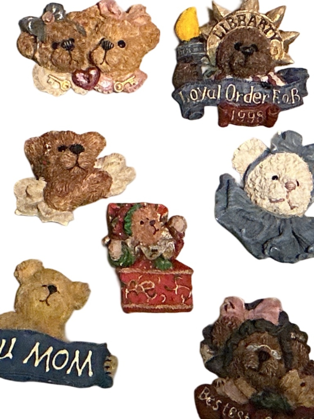 Vintage Teddy Bear Brooch Pin Lot (7) Resin Cute Grandma Mom Valentine 1998 FOB